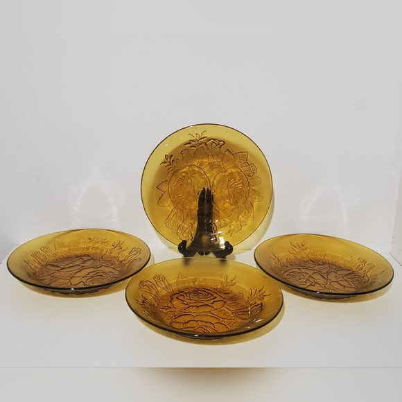 KIG Indonesia Amber Glass Plate, set of 4 - Picture 2 of 6